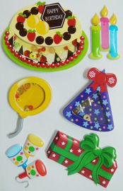 Etiquetas engomadas coloreadas del cumpleaños de la torta de cumpleaños 3d, etiquetas engomadas personalizadas de los niños desprendibles