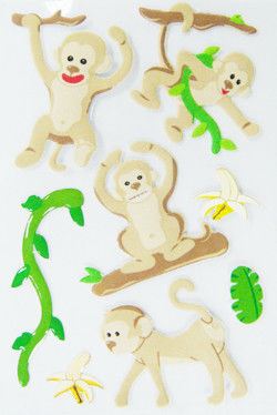 diseño hinchado de la historieta del mono de las hojas de las etiquetas engomadas de los niños dimensionales 3D 80 x 120 milímetros